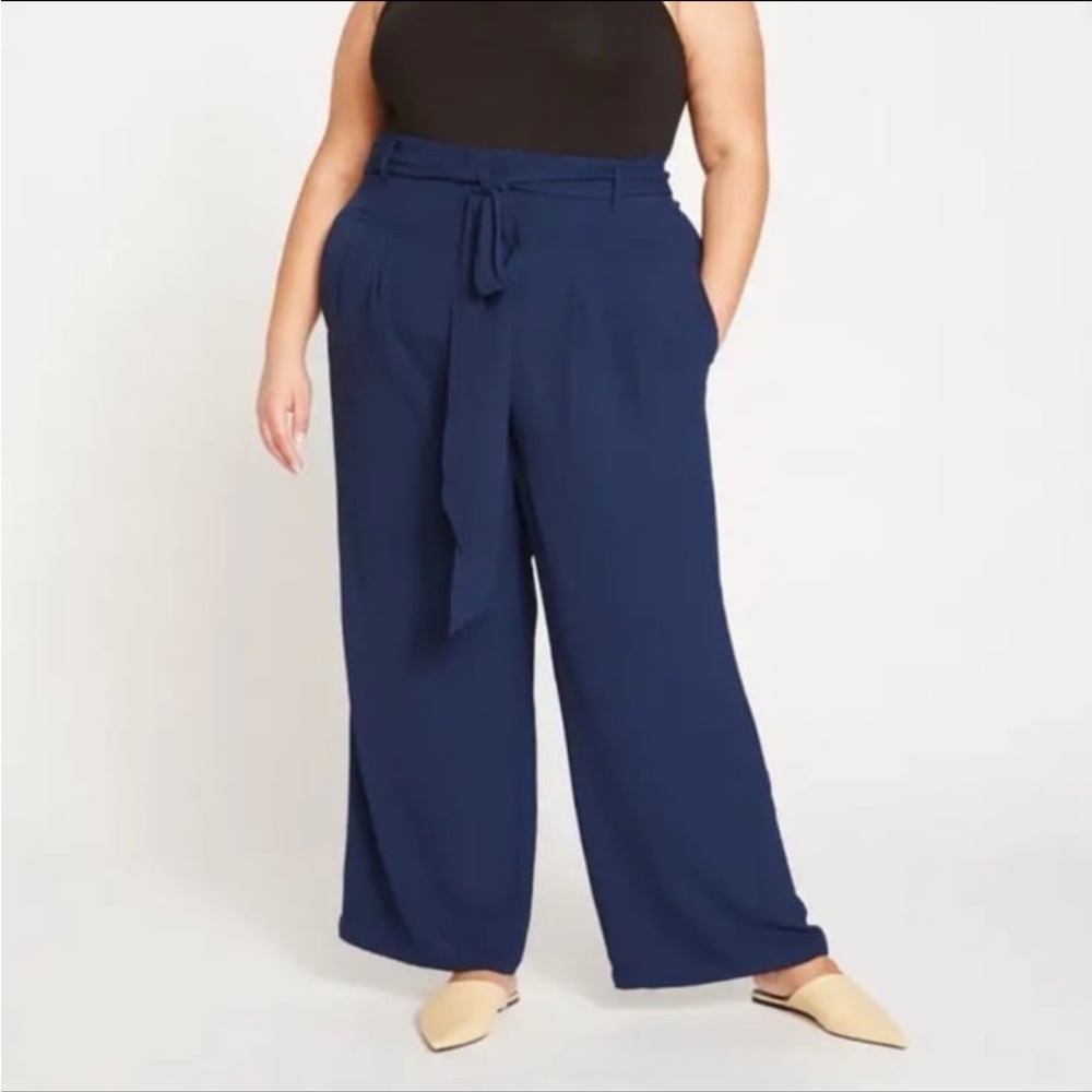 Universal Standard Tresa Pants Navy Tie Waist Wide Leg Small (14/16)